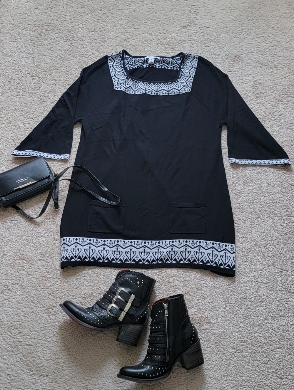 Black Women's Dress with White Design